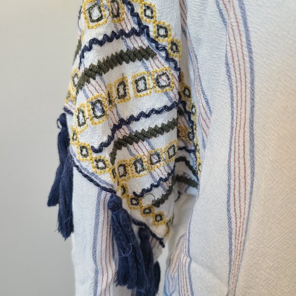 Shyanne White Top with Red/Blue Pinstripe Country Embroidered Tassels - Picture 6 of 15